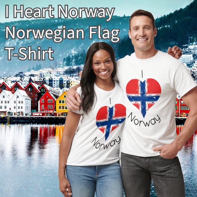 Camiseta I Heart Noruega Bandera (I Heart Norway Norwegian Flag T-Shirt. Great Norwegian Ancestry Heritage Gift.)