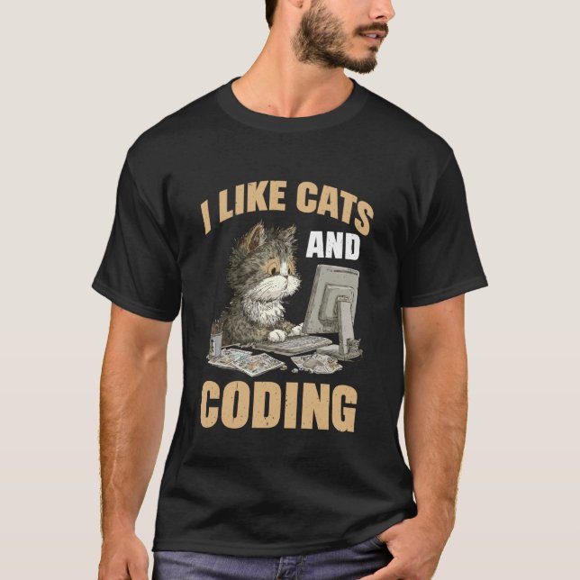 Camiseta I Like Cats and Coding Programmer Passion Tech - 1 (Anverso)