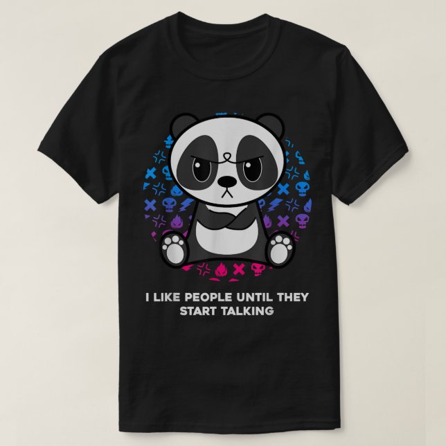 Camiseta I Like People Until They Start Talking Nerd Panda  (Diseño del anverso)