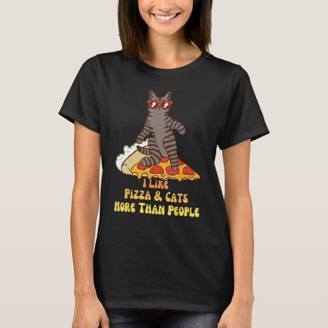 Camiseta I Like Pizza and Cats More Than People  Slice & Ca (Anverso)