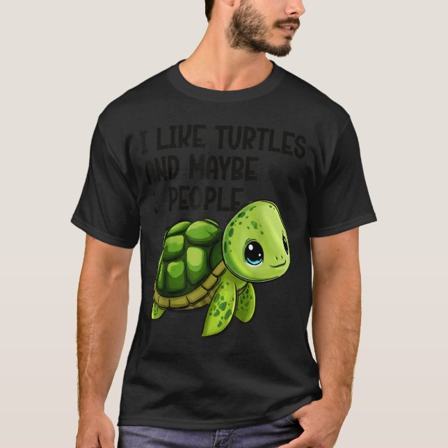 Camiseta I Like Turtles And Maybe Three People Funny Retro  (Anverso)