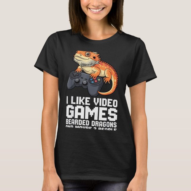 Camiseta I Like Video Games Bearded Dragon Gamer Introvert  (Anverso)