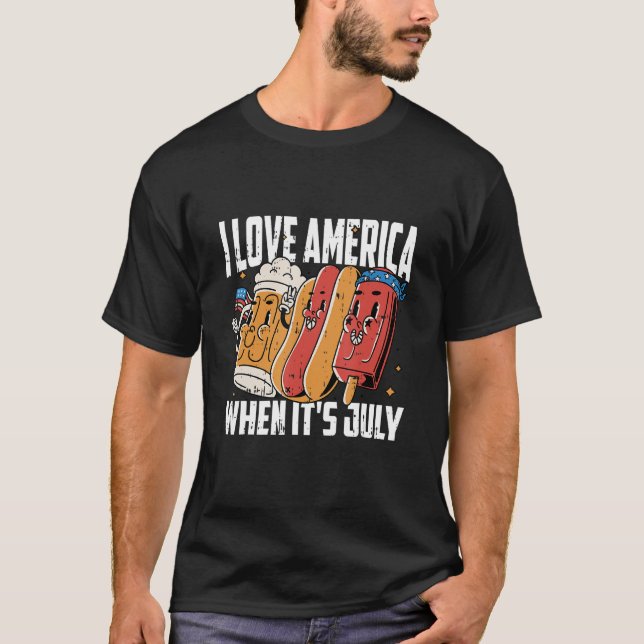 Camiseta I Love America 4th Of July Hotdog Patriotic (Anverso)