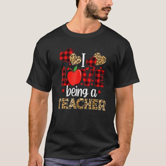 Camiseta I Love Being A Teacher Leopard Valentines Day (Anverso)