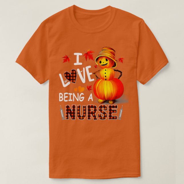 Camiseta I Love Being Nurse Proud Nurse Pumpkin Man Hallowe (Diseño del anverso)