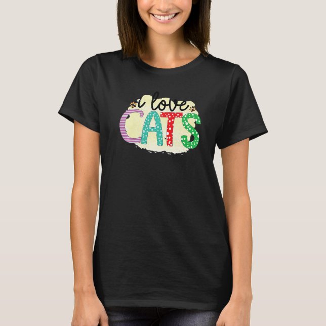 Camiseta I Love Cats Graphic Patchwork Cat (Anverso)