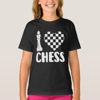 Camiseta I Love Chess – Classic King and Checkered Heart