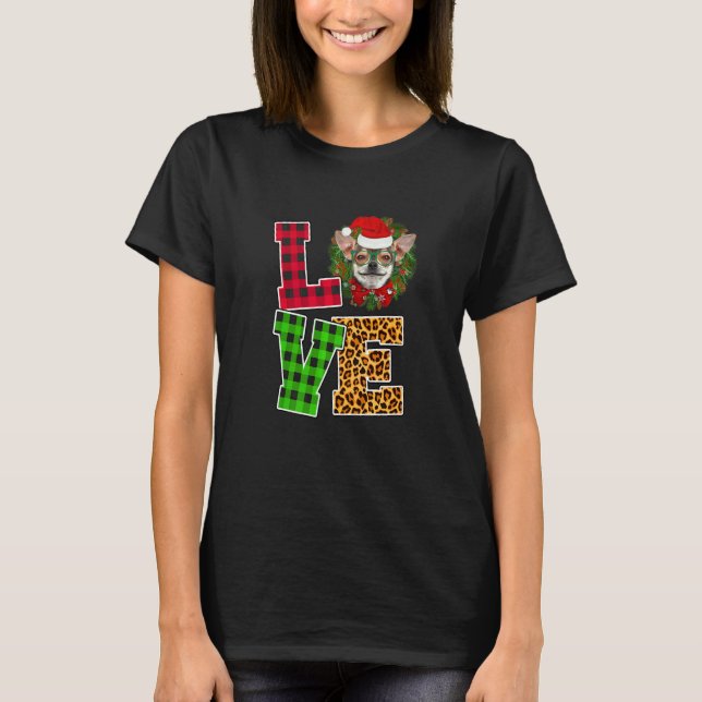 Camiseta I Love Chihuahua Dog Santa Hat Leopard Christmas X (Anverso)