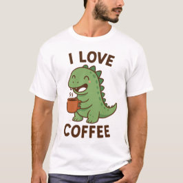 Camiseta I Love Coffee Dinosaur Funny Men’s T-Shirt