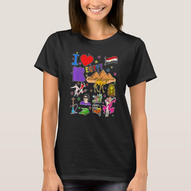 Camiseta I love Egypt Hand drawn Egyptian Landmarks flag an (Anverso)