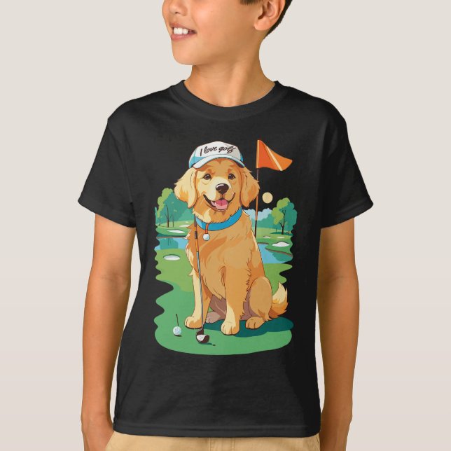 Camiseta I Love Golf Golf Dog Illustration Golden Retriever (Anverso)