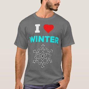 Camiseta I Love Heart Winter With Snowflake Cyan Teal Blue