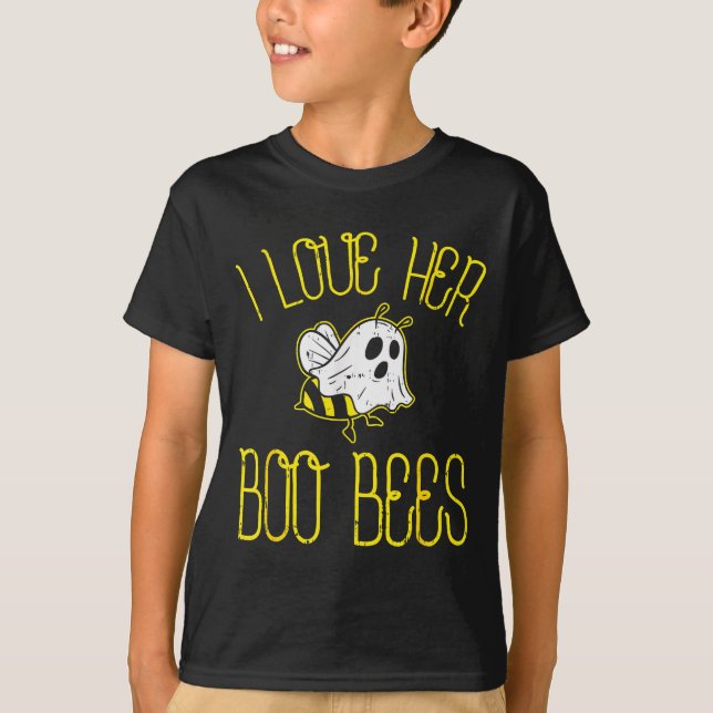Camiseta I Love Her Boo Bees Couples Halloween Adult Costum (Anverso)