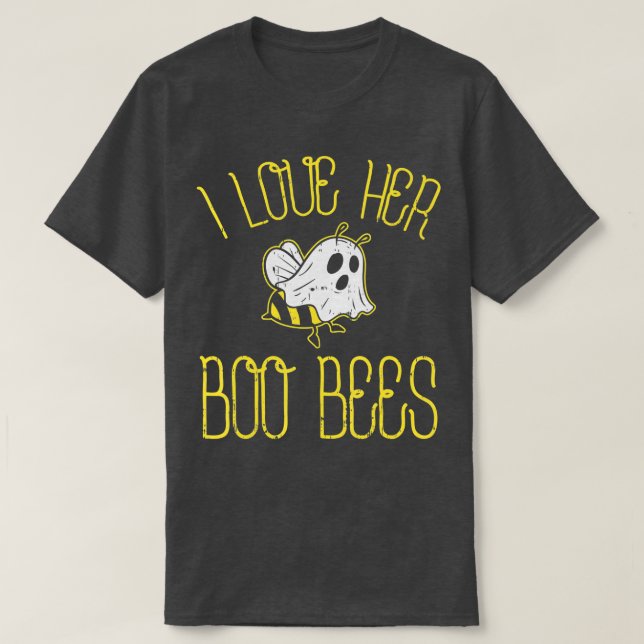 Camiseta I Love Her Boo Bees Couples Halloween Adult Costum (Diseño del anverso)
