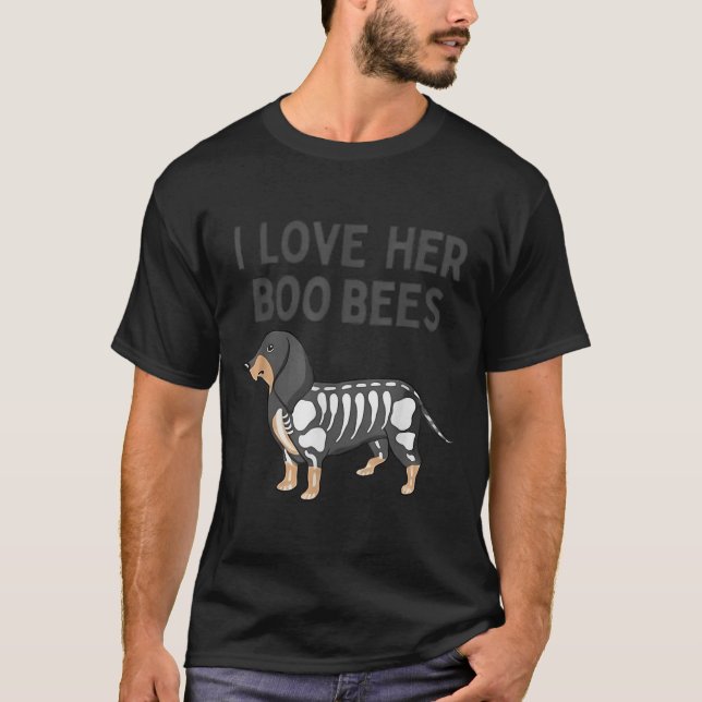 Camiseta I Love Her Boo Bees Funny Halloween Dachshund Ween (Anverso)