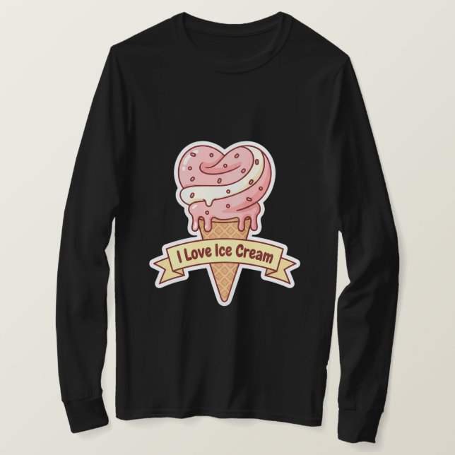 Camiseta "I Love Ice Cream" Heart Swirl Cone  (Anverso del diseño)