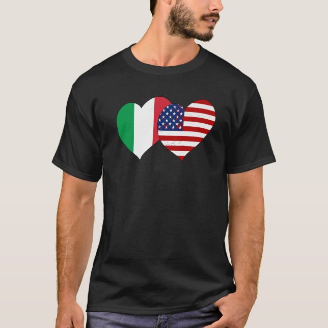 Camiseta I Love Italy I Love USA Lovely Italy US Flag Heart (Anverso)