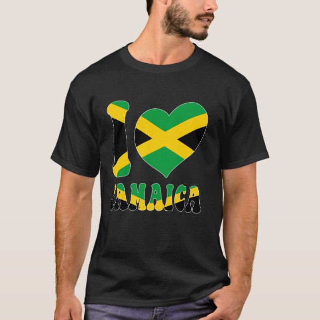 Camiseta I Love Jamaica I Love Kingston Jamaica Flag Heart  (Anverso)