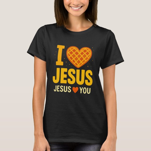 Camiseta I Love Jesus Waffle Heart Faith Cute (Anverso)