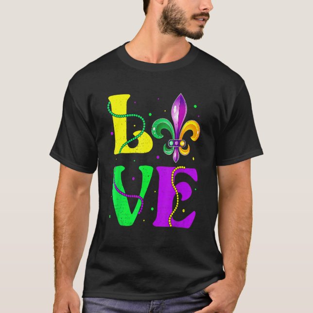 Camiseta I Love Mardi Gras Fleur De Lis Fat Tuesday Carniva (Anverso)