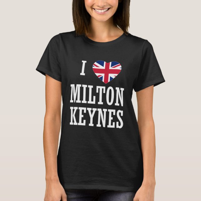 Camiseta I Love Milton Keynes England Union Jack Flag Heart (Anverso)