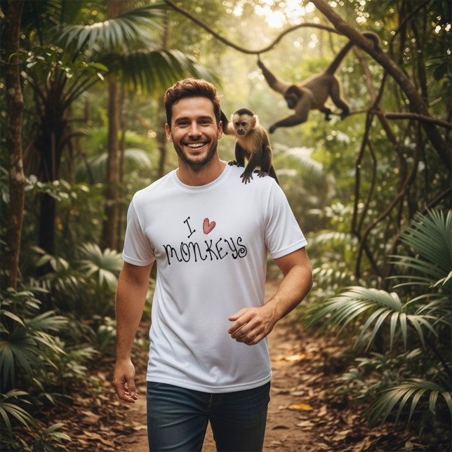 Camiseta I Love Monkeys Cute Handwritten Typography (Subido por el creador)