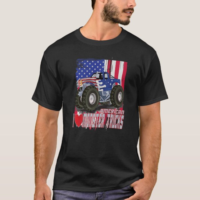 Camiseta I Love Monster Trucks, US Flag Lover Off Road Prem (Anverso)