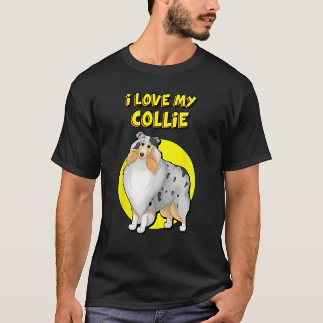 Camiseta I Love My Blue Merle White & Tan Rough Collie (Anverso)