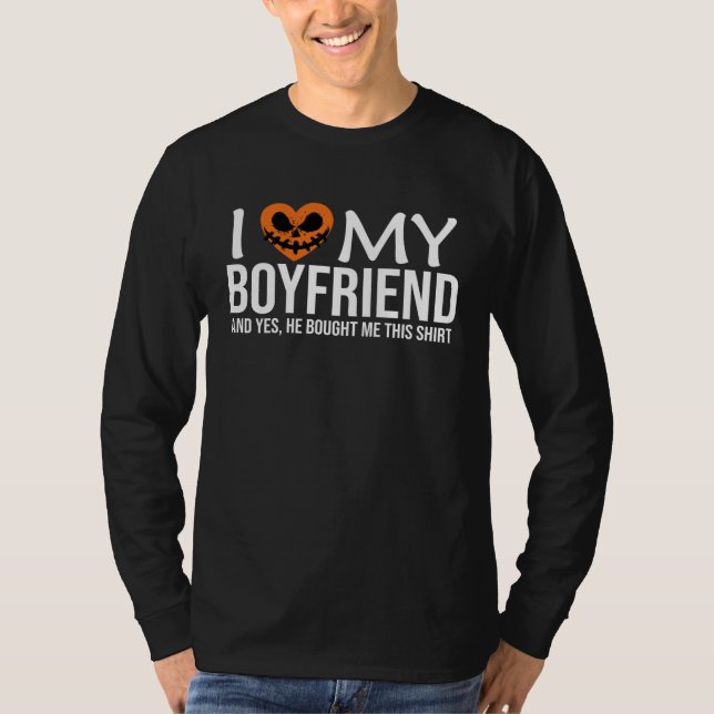 Camiseta I Love My Boyfriend I Heart My BF  Halloween Coupl (Anverso)