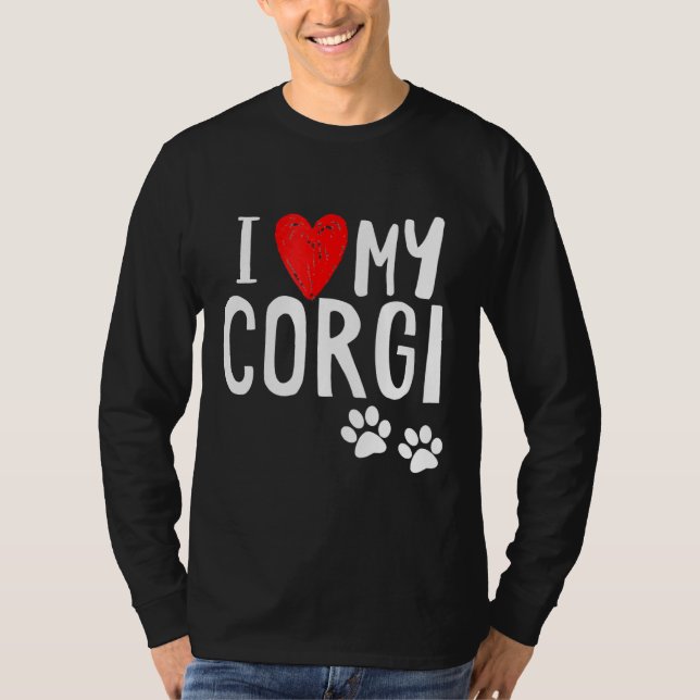 Camiseta I Love My Corgi Dog Paws And Craft Red Heart (Anverso)
