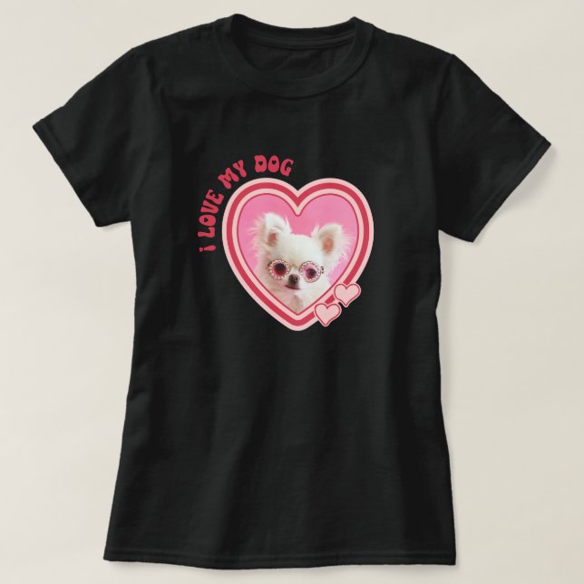 Camiseta I Love My Dog Custom Photo Black (Diseño del anverso)
