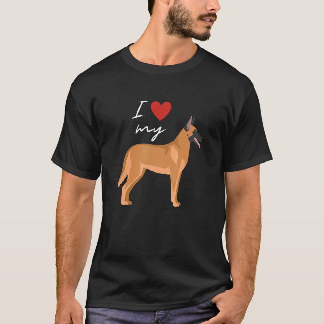 Camiseta I Love My Fawn Sable Belgian Malinois Dog   (Anverso)