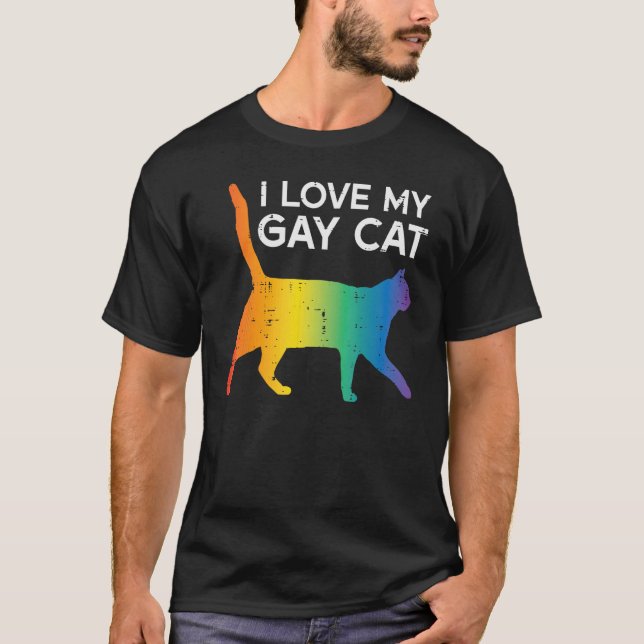 Camiseta I Love My Gay Cat  Rainbow Pride Lgbt Men Women Ki (Anverso)