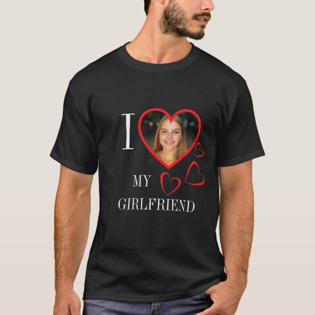 Camiseta I Love My Girlfriend Custom Heart Photo Black (Anverso)