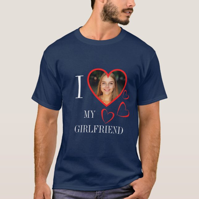 Camiseta I Love My Girlfriend Custom Heart Photo Blue (Anverso)