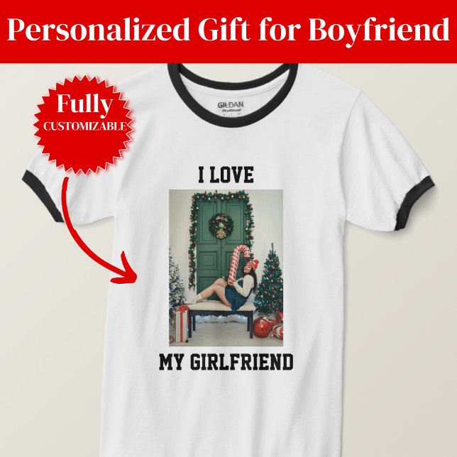 Camiseta I Love My Girlfriend Photo Ringer T-Shirt Gift (I Love My Girlfriend Photo Ringer T-Shirt Gift)