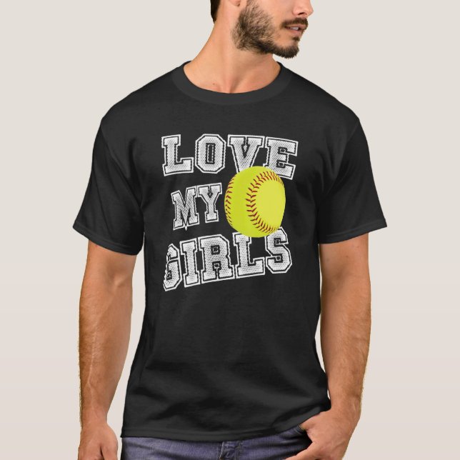 Camiseta I Love My Girls Dad & Mom Softball Cute Softball M (Anverso)