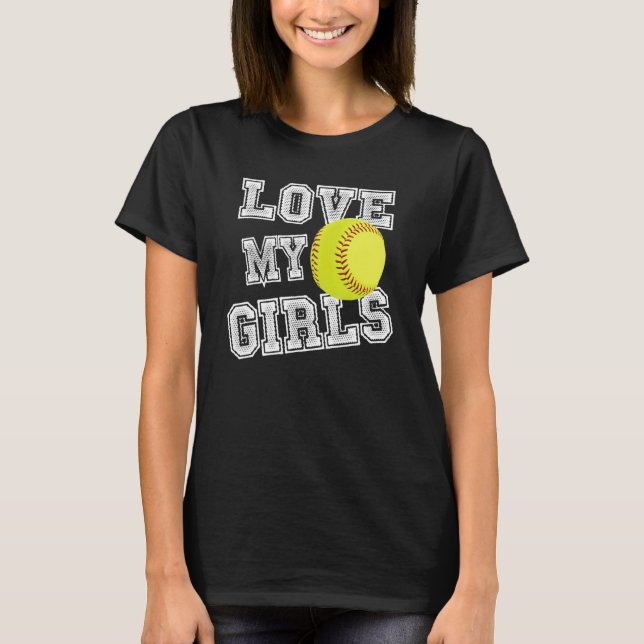Camiseta I Love My Girls Dad & Mom Softball Cute Softball M (Anverso)