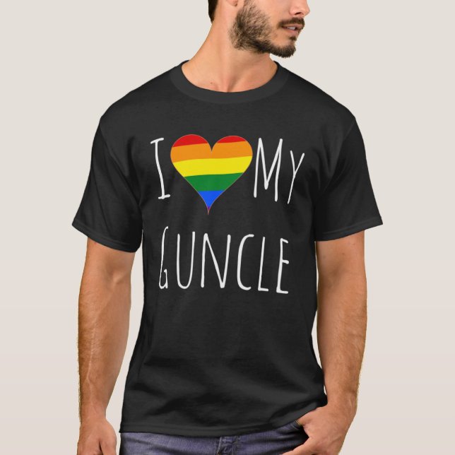 Camiseta I Love My Guncle Gay Uncle Rainbow Flag Heart Men (Anverso)