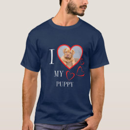 Camiseta I Love My Puppy Custom Heart Photo Blue T-Shirt