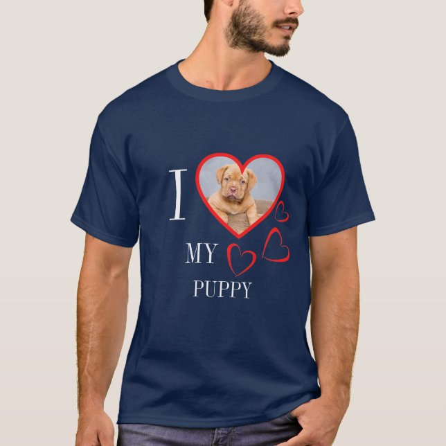 Camiseta I Love My Puppy Custom Heart Photo Blue T-Shirt (Anverso)