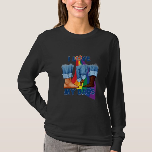 Camiseta I Love My Two Dads Interracial Gay Pride LGBTQ Tra (Anverso)