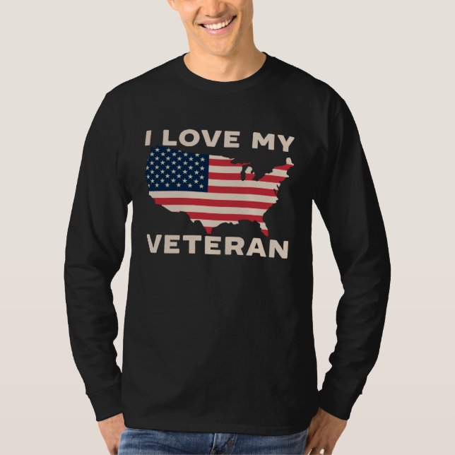 Camiseta I Love My Veteran USA Flag American Memorial Day   (Anverso)