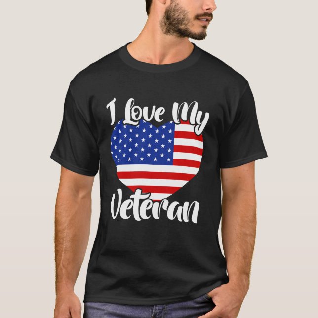 Camiseta I Love My Veteran USA Flag American Memorial Day (Anverso)