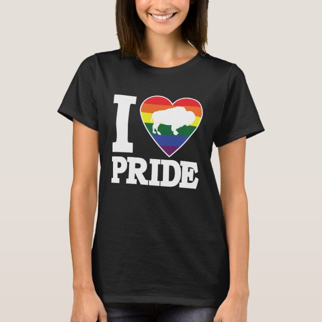 Camiseta I LOVE PRIDE  Buffalo NY LGBTQ beautiful rainbow h (Anverso)