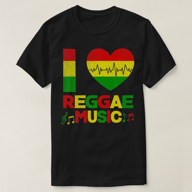 Camiseta I Love Reggae Music Notes Reggae Heartbeat  (Diseño del anverso)