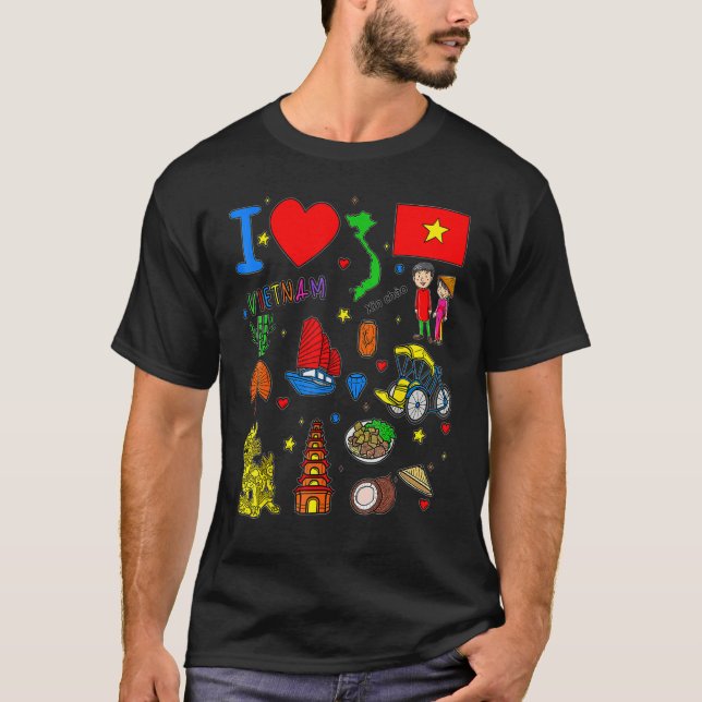 Camiseta I love Vietnam  Hand drawn Vietnamese Landmarks  f (Anverso)