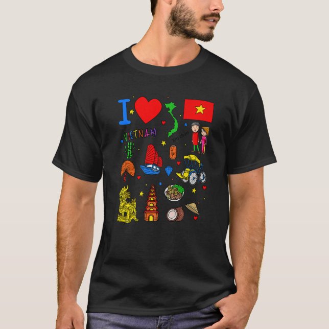 Camiseta I love Vietnam Hand drawn Vietnamese Landmarks fla (Anverso)