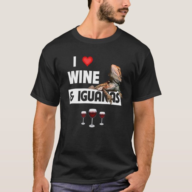 Camiseta I Love Wine and Iguana LIzard Funny Drinking Repti (Anverso)