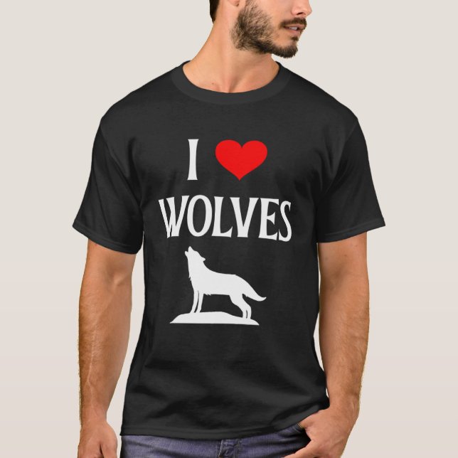 Camiseta I Love Wolves I Heart Wolves Canidae Canine Gray W (Anverso)